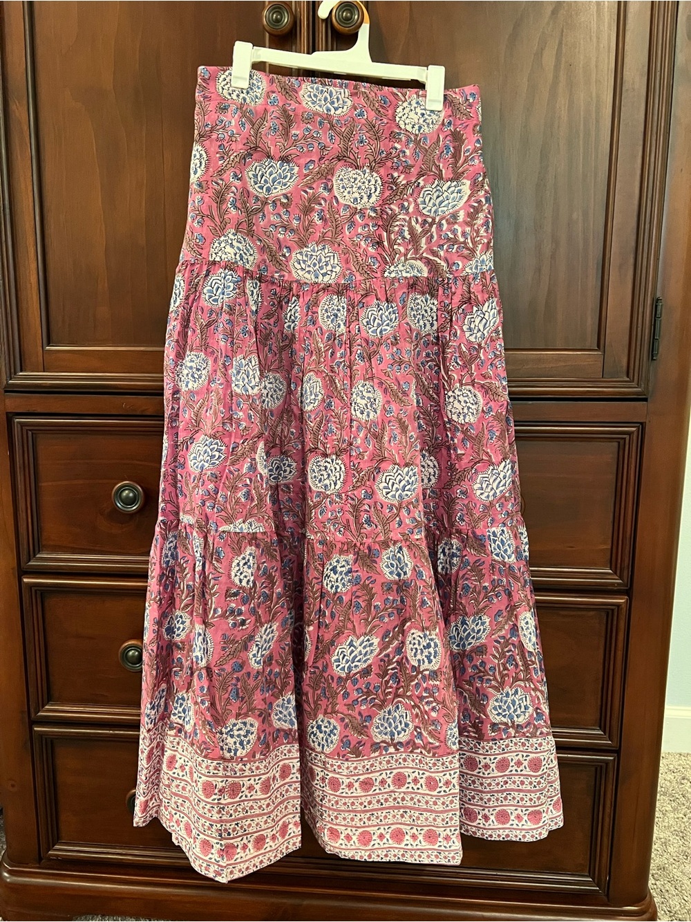 Block Print Floral Maxi Skirt - Purple